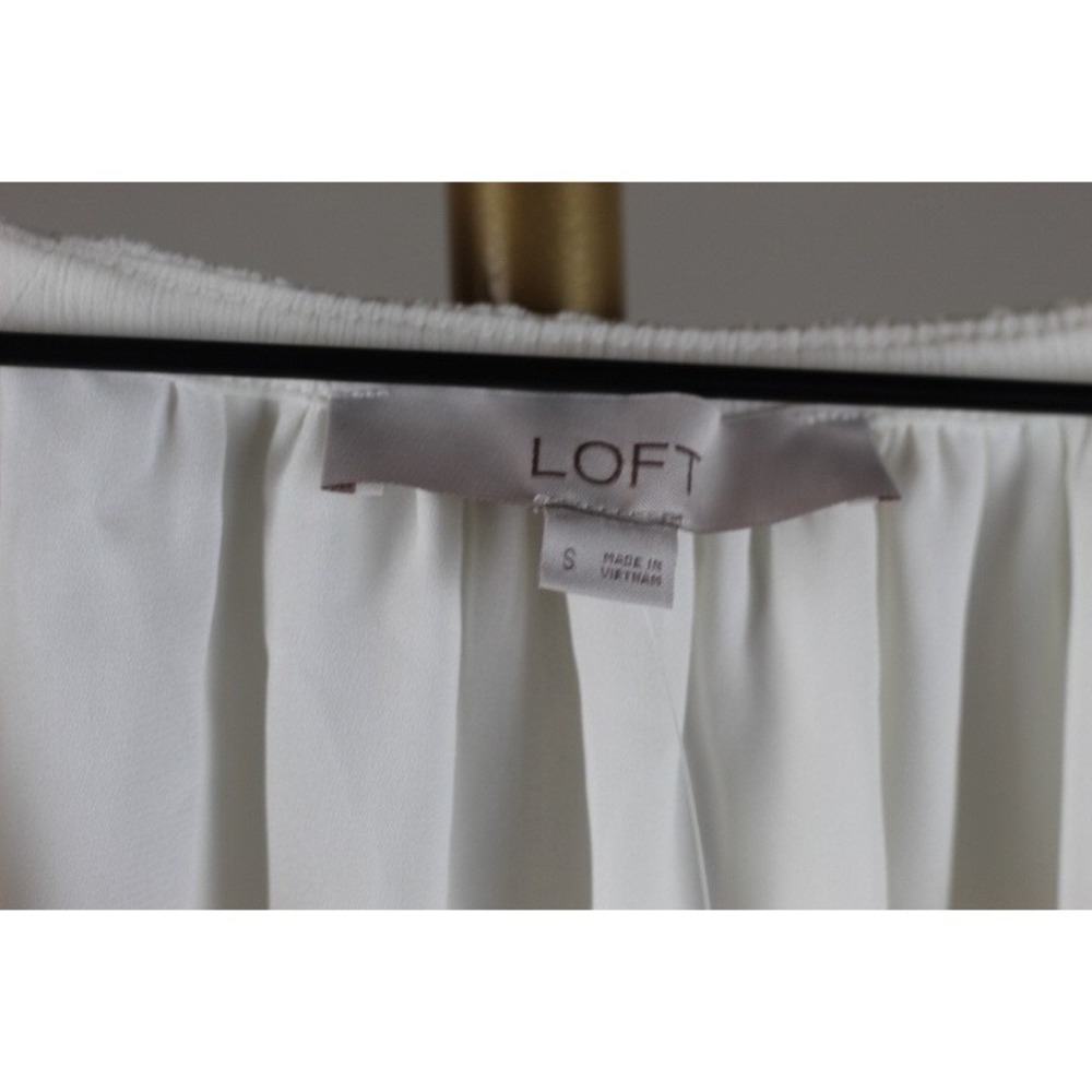 Loft White Peasant Blouse Puff Sleeve Side Tie Elastic Hem Top Small NEW - Picture 3 of 5